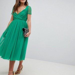 ASOS Tulle Midi Dress Sheer Sleeves